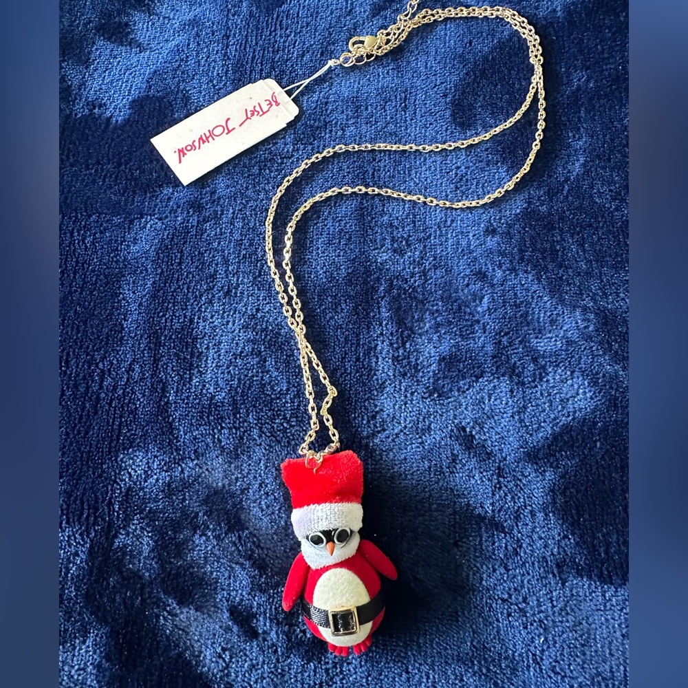 Betsey Johnson Red & White Penguin Pendant Necklace with Gold Chain